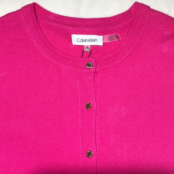 NWT Calvin Klein Hot Pink Gold Button Sweater Cardigan Size Small - Picture 10 of 16